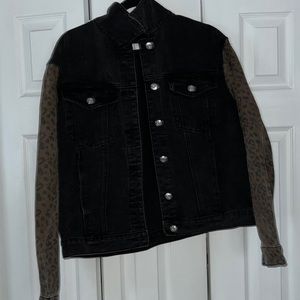 black and leopard print denim jacket